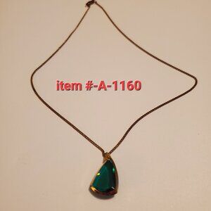 1 Gold Chain Necklace with Triangle Green Gem Stone, item # A-1160, wt . 4 grams